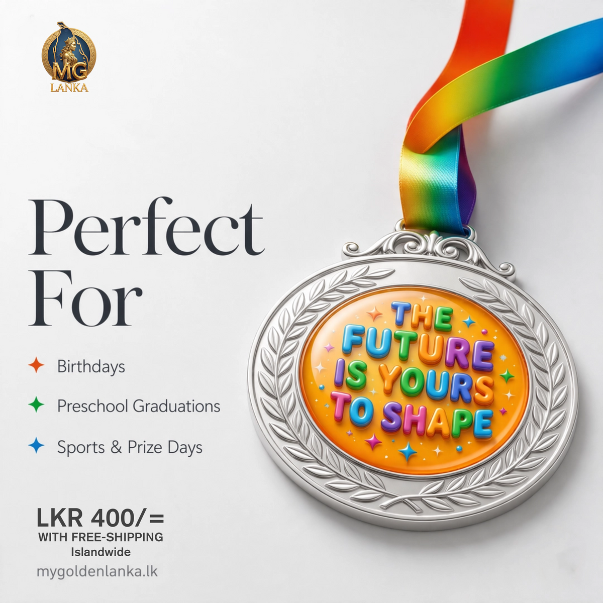 Personalised Kids' Achievement Medal with Custom Name & Rainbow Lanyard