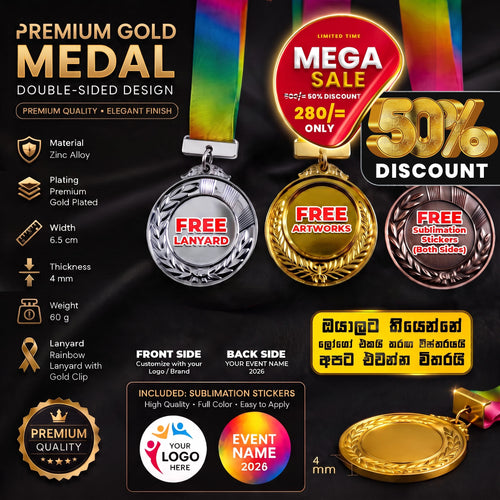 Premium Custom Double-Sided Medals (Gold, Silver & Bronze)
